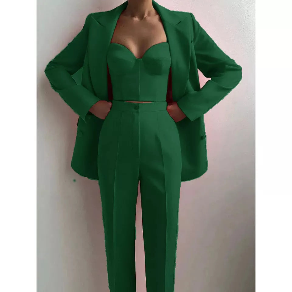 Emerald Regular-Fit 3-Piece Suit  Pantsuits for women, Green suit women,  Pantsuit