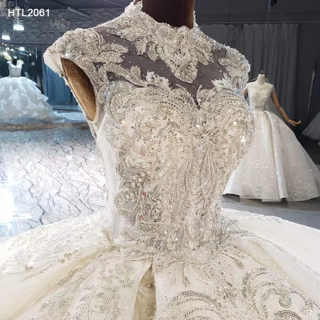 Women Luxury elegant sequin white wedding dress