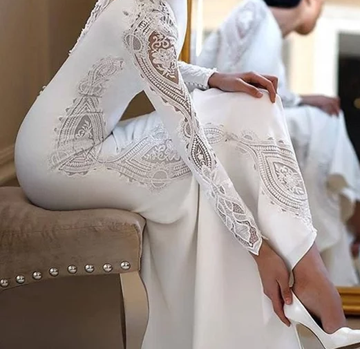 Women Elegant Long Sleeve Sheath Lace wedding dress