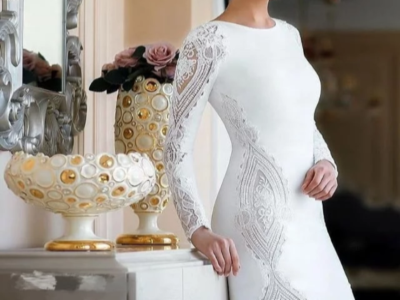 Women Elegant Long Sleeve Sheath Lace wedding dress