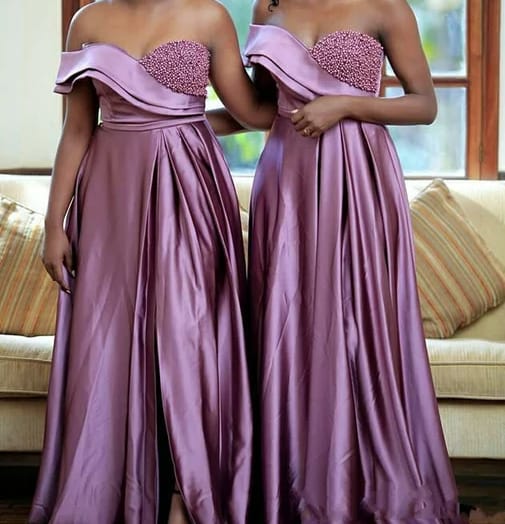 Women African A-line formal purple bridesmaid dress