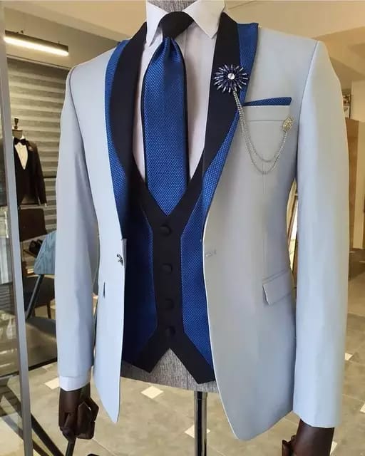 Men wear Custom-Made White Blue Suit Slim Fit