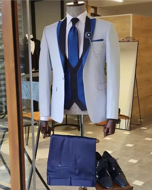 Men wear Custom-Made White Blue Suit Slim Fit