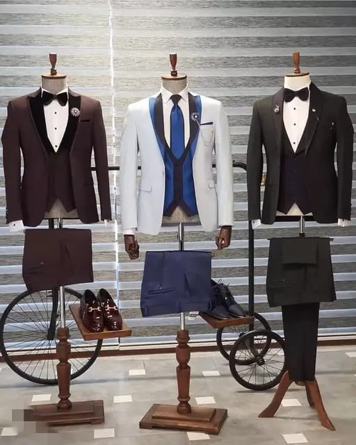 Men wear Custom-Made White Blue Suit Slim Fit