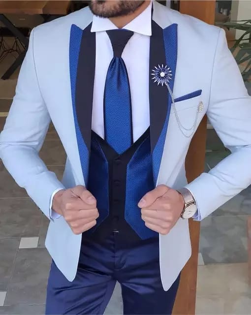 Men wear Custom-Made White Blue Suit Slim Fit