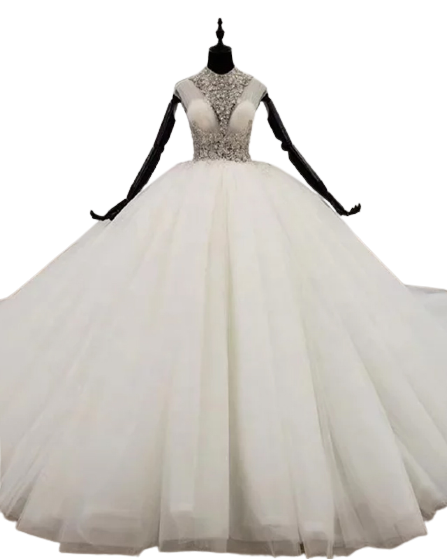 Women Luxury Crystal High Neck Wedding Dress